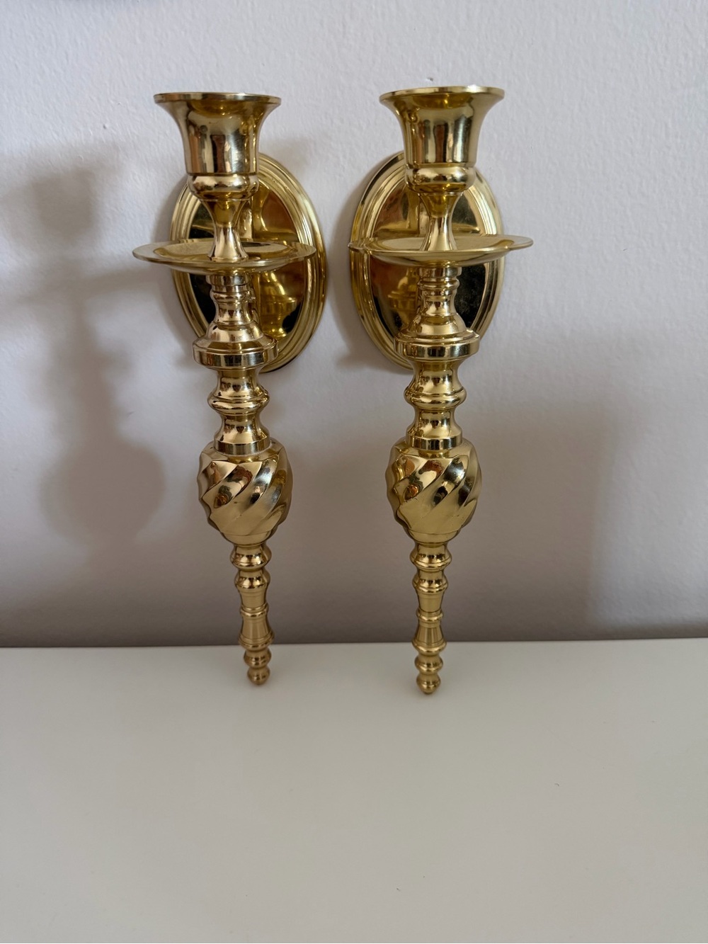 Vintage Solid Brass Pair/Set Wall Sconce Candle Holders Twist Swirl 10" India